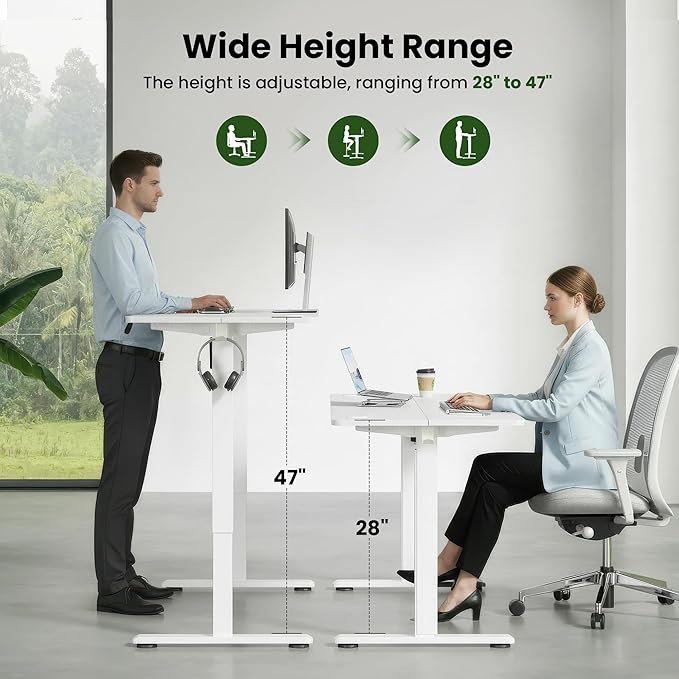 Casaphoria 40 x 24 inches Electric Standing Desk Sit to Stand Desk with Memory Height Adjustment Home Office Computer Desk for Writing and Games White