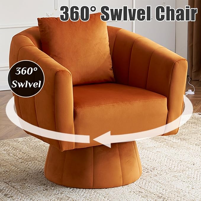 Swivel Accent Chair Set of 2 Modern 360°Swivel Barrel ChairComfy Velvet Fabric Living Room Chair with Fluffy CushionsUpholstered Armchair for Living RoomBedroomLounge (Orange)
