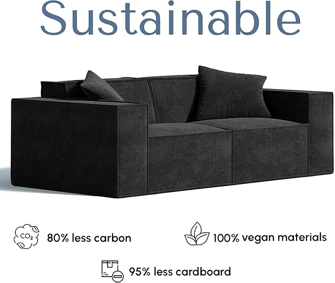 ROVE LAB Love Seat Sofa in a Box No Assembly Deep Seat and Comfy Modular Sofa Spill-Proof Fabric Modern Small Couch for Living Room Loveseats Bedroom Apartment Home Office (Carbon Black)