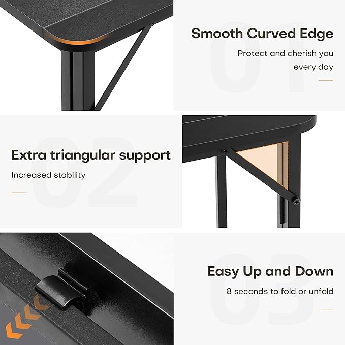 Small Folding Desk Rolling Table Portable Foldable Desk on Wheels Space Saving Computer Table Writing Workstation for Home Office Easy Assembly (Black 15.7 D x 31.5 W x 29.53 H)