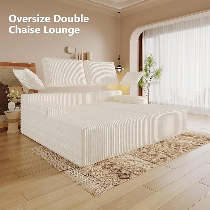 Oversized 80 Double Chaise Lounge Chair Futon Sofa Bed Boneless Cloud Couch Sleeper Sofa Flannel Upholstered Floor Sofa Modular Sectional Loveseat with 2 Throw Pillow &amp Backrest Pillow White