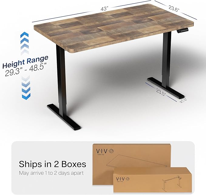 VIVO Electric 43 x 24 in Standing Desk Memory Height Adjustment 1B Series Holds 220 lbs One-Piece Reclaimed Wood Top Black Frame DESK-KIT-1B4P