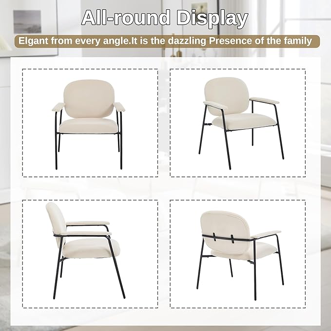 Accent Chair Set of 2 Velvet Upholstered Armchair Reading Side Chair Comfy Living Room Chair with Black Metal Legs for Bedroom Waiting Room Beige