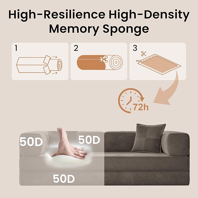 Belhome 78.8 Convertible Sofa Bed Futon Sofa Bed with Side Pocket Corduroy Pull Out Futon Sofa Boneless Couch for Living RoomsNo Assembly Required Latte