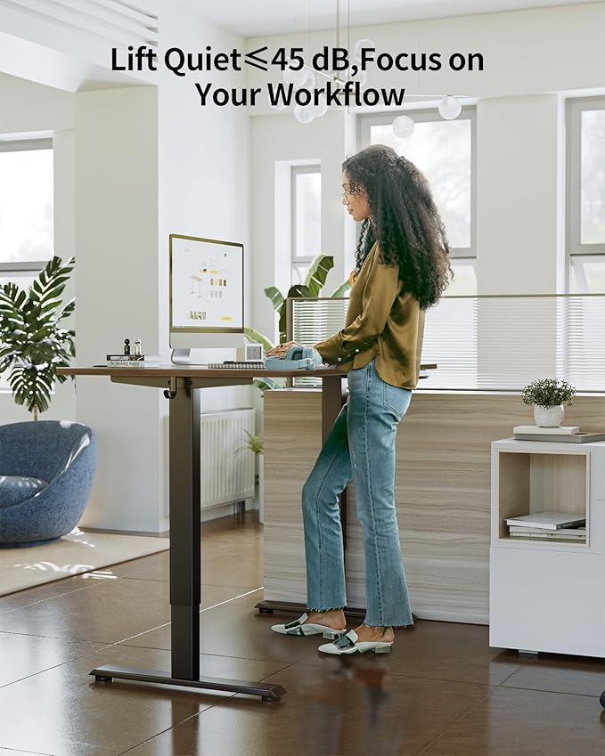 FEZIBO One-Piece Standing Desk Adjustable Height Stand up Home Office Desk 60x24 Inch Electric Standing Computer Desk with 4 Memory Presets Headphone Hook Black Walnut