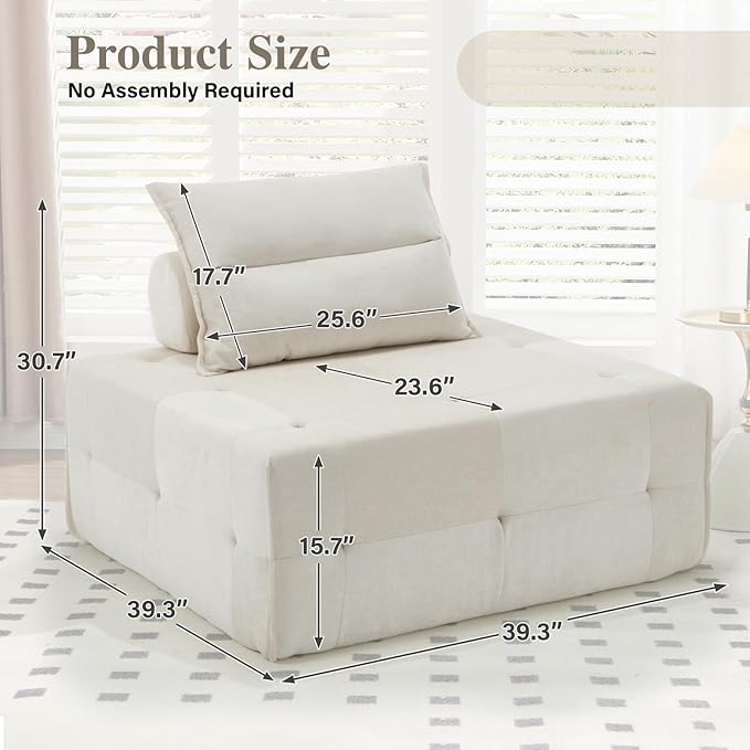 Modular Sectional Sofa with Deep Seat &amp Adjustable Backrest 39.37 Chenille Compressed Couch Sofa Couch for Living Room Bedroom Lounge (2PCS Beige)