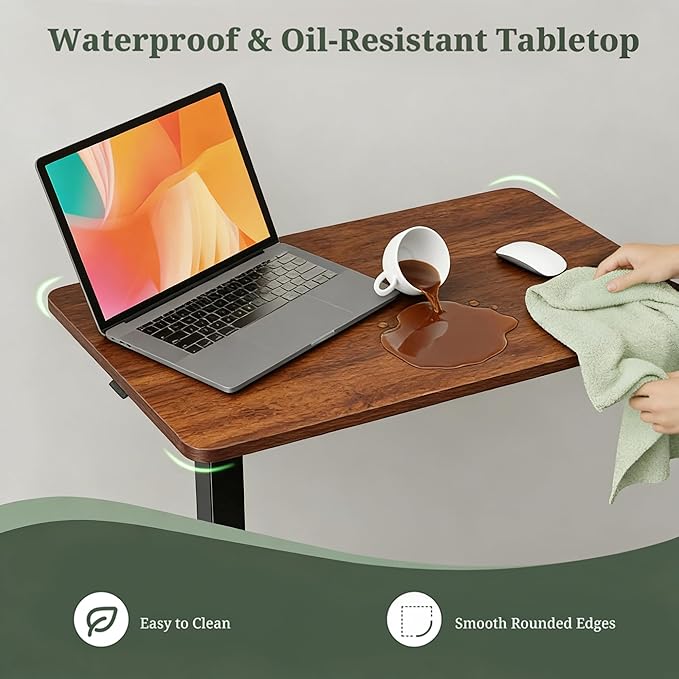 Mobile Standing Desk Adjustable Height Desk with Hidden Casters Portable Laptop Computer Table with Rolling Wheels for Sit Stand Workstation Compact and Sturdy for Home Office Dorm Brown
