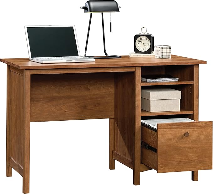Sauder Union Plain Single Pedestal Desk Prairie Cherry Finish