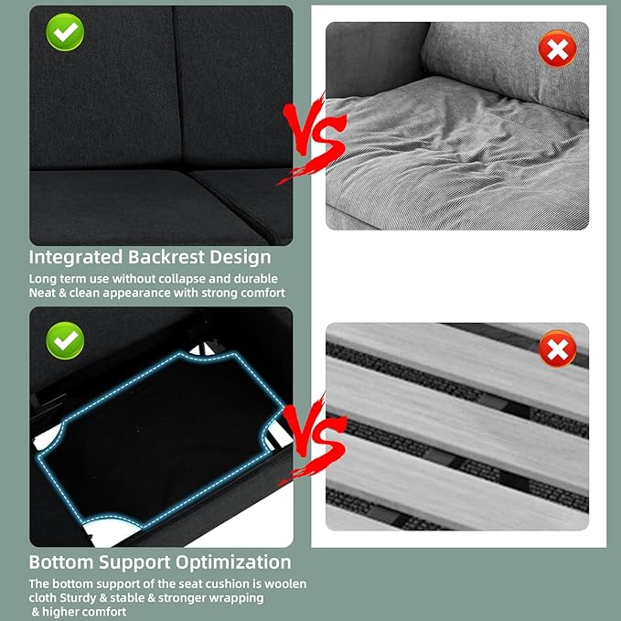 STHOUYN 51” Small Loveseat Sofa for Small Spaces Comfy Black Couch with 2 USB Ports Modern 2 Person Loveseats for Living Room Bedroom Mini Teen Office Couch (Black)