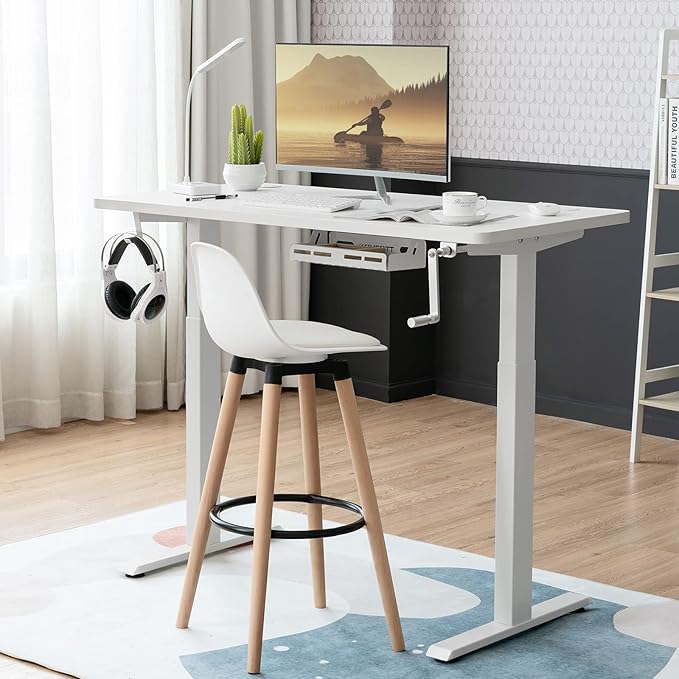 Tangkula Hand Crank Stand Up Desk Frame Manual Height Adjustable Standing Workstation with Foldable Crank Handle Cable Management Tray Headphone Hook Ergonomic Sit Stand Desk Frame for Home Office