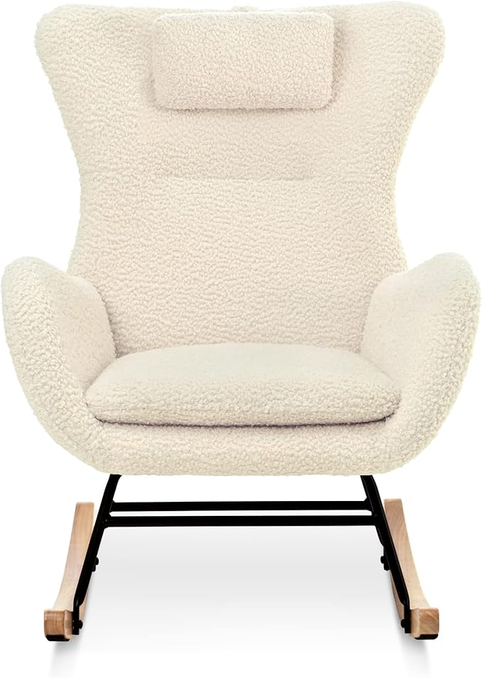 Rocking Chair with Rubber Leg and Cashmere Fabric Suitable for Living Room and Bedroom
