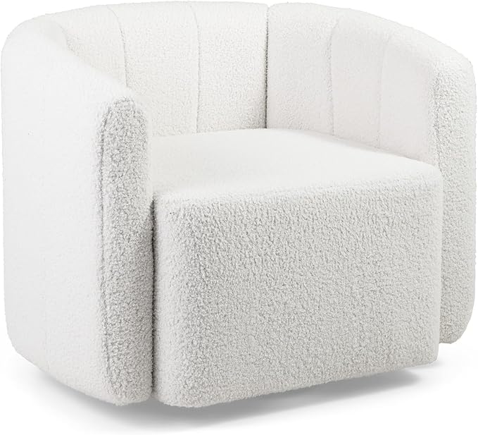 GOFLAME Swivel Barrel Chair Upholstered Sherpa Accent Chair with Curved Backrest &amp Armrests Reading Armchair Modern Club Tub Sofa Chair for Living Room Bedroom Study