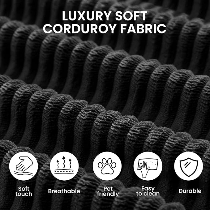 79 5-in-1 Convertible Sofa Bed King Size Sleeper with Bonus Pillows &amp Heavy Duty Frame No Assembly Corduroy Couch Bed for Movie Night &amp Guest Room Black