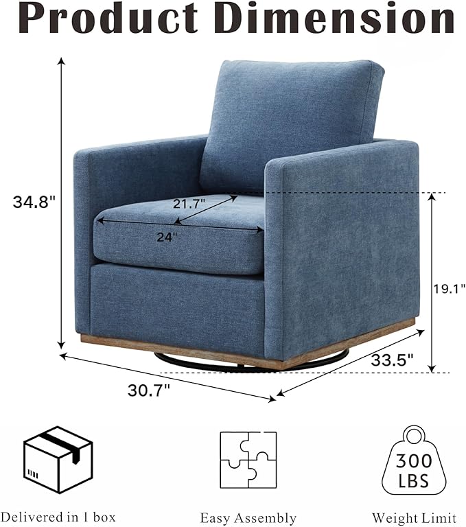 Mlmh &amp Kngwa 30.7 Swivel Accent Chair Set of 2 for Living Room Mid Century Modern Armchair Reading Chairs for BedroomChenilleBlue