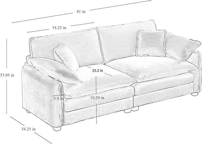 81 in Corduroy Loveseat Sofa Couch 2 Seat Large Extra Deep Love Seat Sofa with 4 Pillows Modern Upholstered Comfy Couches Modular Sofa for Living Room Bedroom Office Apartment Green