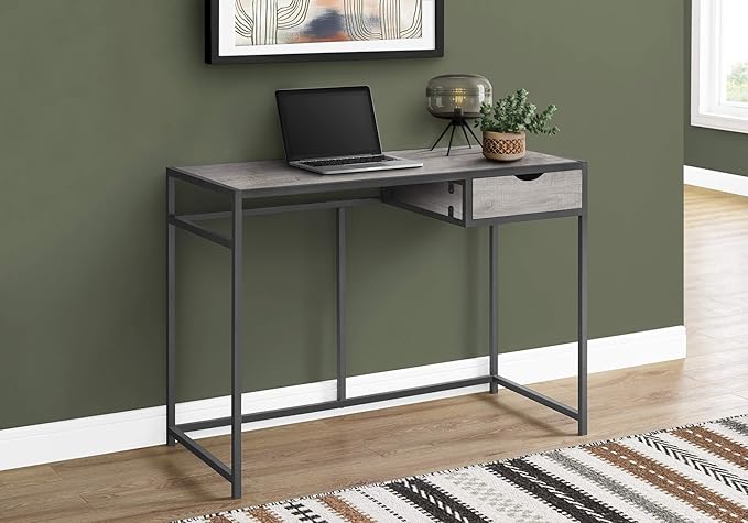Computer Desk Home Office Laptop Storage Drawer 42 l Work Grey Laminate Black Metal Contemporary Modern
