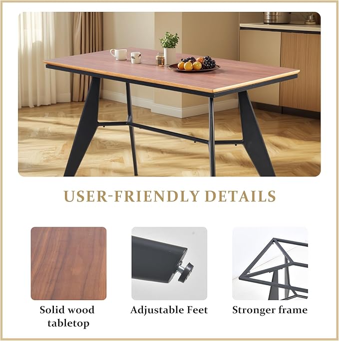 Modern Industrial Table with Heavy-Duty Steel Frame 47.3 x 23.6 Rectangular Tabletop Walnut Oak Finish Home Office Computer Desk Workstation Writing Desk Minimalist for Small Spaces