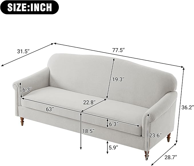 Christopher Knight Home Sola 77.5'' Modern Chenille Upholstered Loveseat Sofa with Rolled Armrest and Rubberwood Frame 2-Seater Home Sofa Living Room Comfy Couch for Hotel/Apartment Light Grey