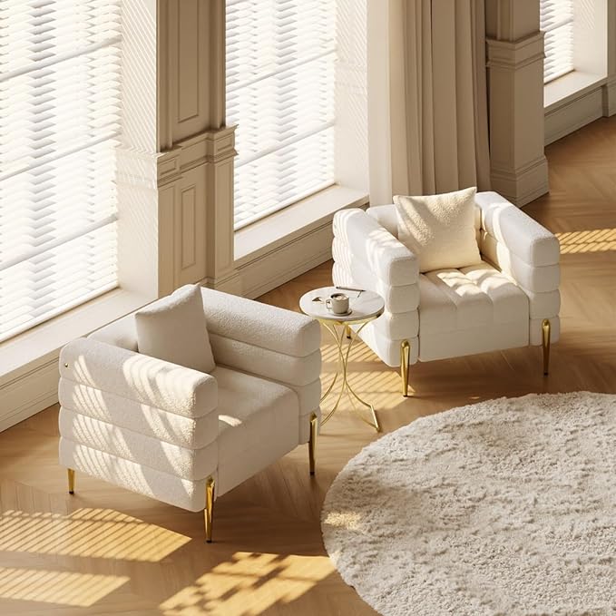 homary White Accent Chair Mid Century Boucle Upholstered Armrest Chair for Bedroom Comfy for Living Room Reading Office (White)