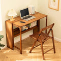 Modern Folding Computer Desk Walnut Bamboo 31 Inch Space Saving 1 Shelf