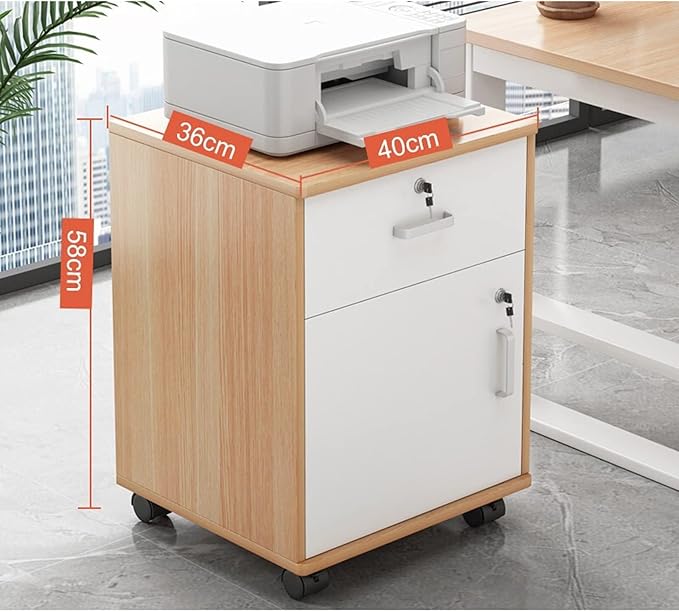 Filing Cabinet Wood File Cabinet Mobile Filing Storage File Folder Organizer Cabinet with Wheel Lockable Casters Multifunction Printer Stand 1-Drawer 14.1D X 15.7W X 19.6H Storage Cabinet ( Col
