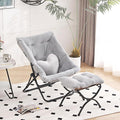 Comfy Saucer Chair with Ottoman Oversized Folding Faux Fur Chair Soft Furry Lazy Chair with Metal Frame Moon Chair Accent Chair for Bedroom Living Room Dorm Rooms Grey