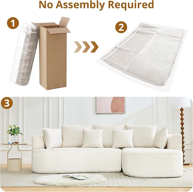 Curved Cloud Boneless Couch 106’’ Modern Comfy L-Shape No Assembly Required Sofa with Chenille Fabric Deep Seat Loveseat + Chaise for Living Room