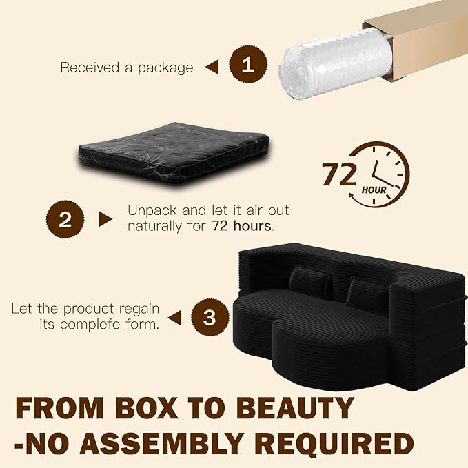 Modern 2-in-1 Convertible Sofa Bed 78 Full Size Corduroy Floor Sofa with 2 Pillows Folding Mattress Sleeper for Living Room &amp Guest Room No Assembly Required