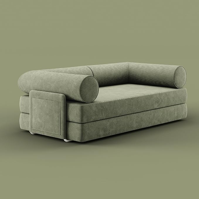 ROVE LAB S8 Sofa Bed – Comfortable Sleeper Sofa for Small Spaces – Spill-Proof Performance Corduroy – SmartFoam™ Support – Modular Tool-Free Setup (Terraform Green)