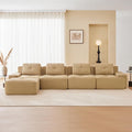 Modular Sectional Boneless Sofa 150” Corduroy L Shaped Sofa Couch with Movable Ottoman Modern 4-Seat Sofas Comfy Deep Seat Couches for Living Room Apartment No Assembly Camel