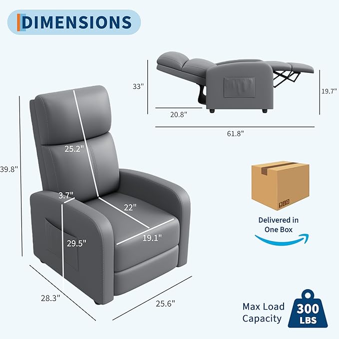 Garvee Recliner Chair for Adults Set of 2 PU Leather Lazy Recliner Ergonomic Adjustable Single Sofa Enhanced with Side Pocket Tall Back Wide Arms &amp Padded Seat Home Theater Seating for Living R