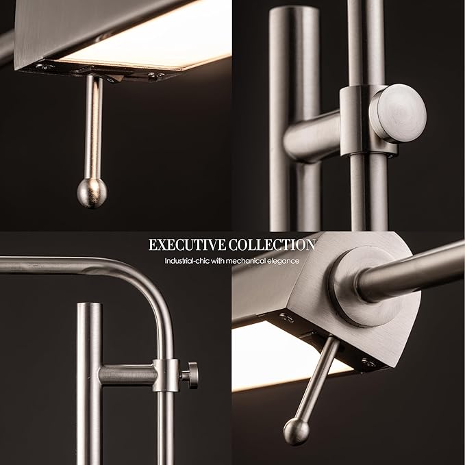 O'Bright Cedric Adjustable Pharmacy Floor Lamp - Industrial Design for Reading Crafting Work - 10W LED Height 45-61 inches - Ideal for Living Room Bedside Office - Brushed Nickel