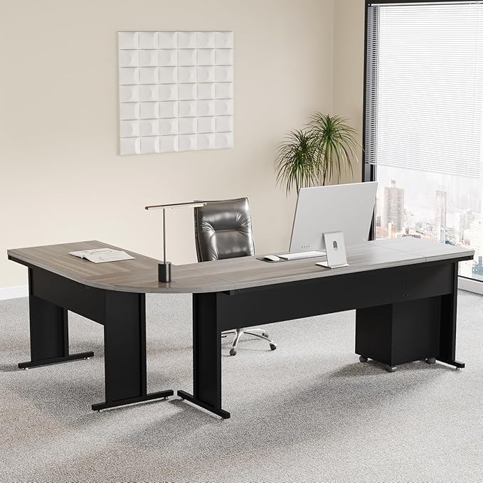 Tribesigns 83 L-Shaped Executive Desk Large Office Desk with Drawes Industrial Corner Computer Table with File Cabinet Business Workstation for Home Office (Gray 83)