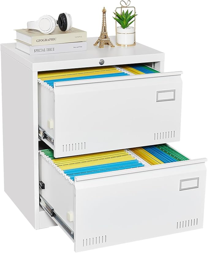 2 Drawer Metal Lateral File Cabinet with Lock Office Vertical File Cabinet for Home Office Legal/Letter/A4 Size Locking Metal File Cabinet Assembly Required Storage Drawers (White)