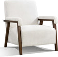 Mid Century Modern Accent Chair Upholstered Armchair with Thick Seat Cushion and Solid Wood Frame Thick and Comfy Innerspring Seat Cushion Short Plush Fabric Arm Chair for Living Room(1White)