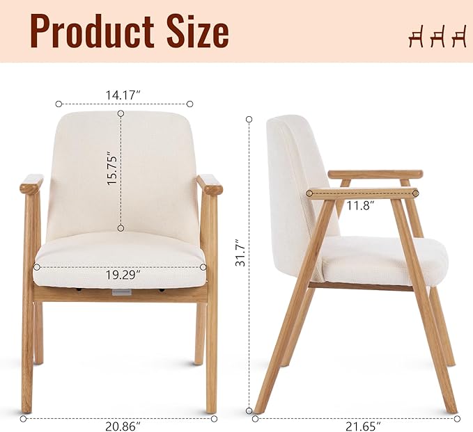 Accent Chair Mid Century Modern Armchair Comfy Reading Chair with Soft Seat &amp Solid Wood Legs for Living Room Office Bedroom Vanity (White)