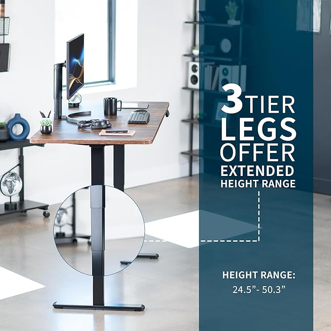 VIVO Electric 71 x 30 in Dual Motor Rustic Sit Stand Desk Memory Height Adjustment 2B Series Vintage Brown Top Black Frame DESK-KIT-2B7N