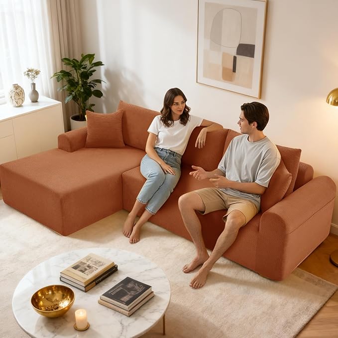 103 Cloud Modular Sectional Couch for Living RoomModern L-Shape Sofa Couch with Chaise Upholstered Modular Sectional Sofa with Deep SeatNo Assembly Required(Orange Left Facing Chaise)