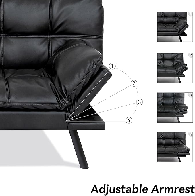 71 Convertible Futon Sofa BedFaux Leather Futon Couch BedMemory Foam Sleeper SofaModern Folding Small Loveseat for Living RoomOfficeApartmentMatte Black