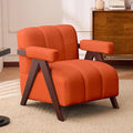Accent Chair Mid-Century Modern with Wide Backrest for Bedroom Upholstered Living Room Chair with Wooden Lounge Armchair with Thick Cushion Cute Teddy Comfy Chair Orange