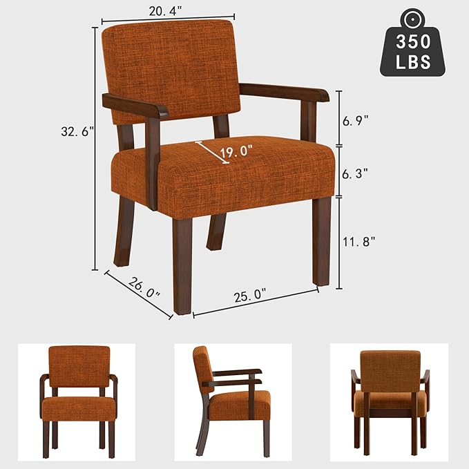 Mid Century Modern Accent ChairArmchairs with Solid Wood Frame and LegsUpholstered Reading Leisure Chair for Living RoomBedroomOfficeWaiting Room (Orange)