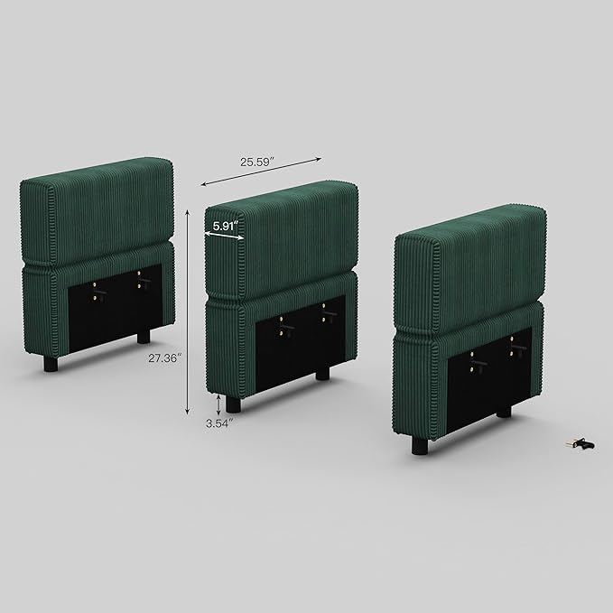 Belffin Modular Sectional Sofa Armrest Backrest Module for Sectional Couch Side Part Armrest/Backrest (Set of 3) Corduroy Green