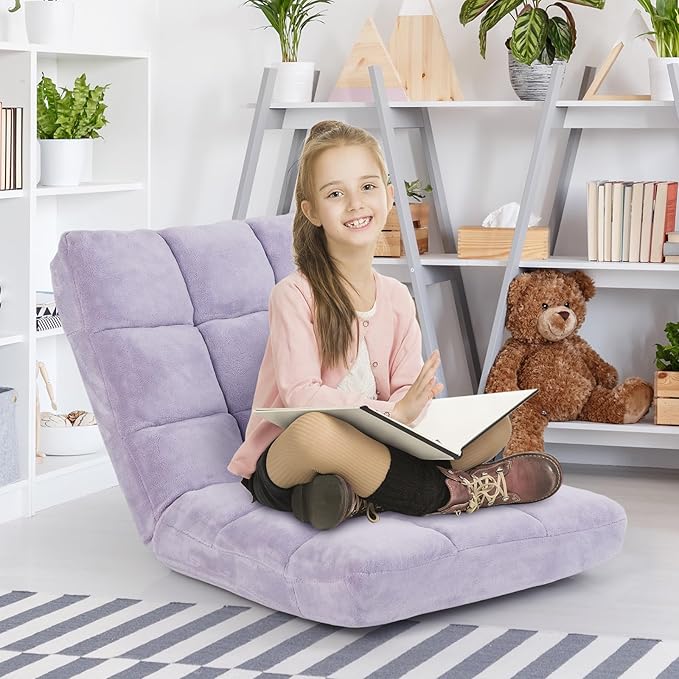 Moccha 14-Position Floor Sofa Folding Sofa Chair with Back Support Memory Foam Floor Gaming Chairs for Adults Adjustable Padded Couch Recliner Chaise Lounge for Reading Meditating (Light Purple)