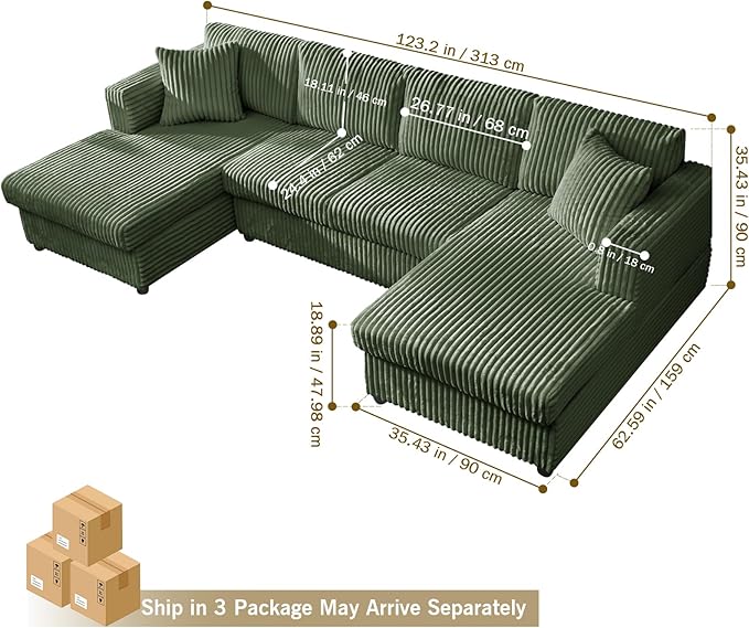 Modular Sectional Sofa U Shaped Cloud Sectional Couches for Living Room Oversized Couch with Doule Chaise &amp Deep Seat Fluffy Corduroy Sofa Washable