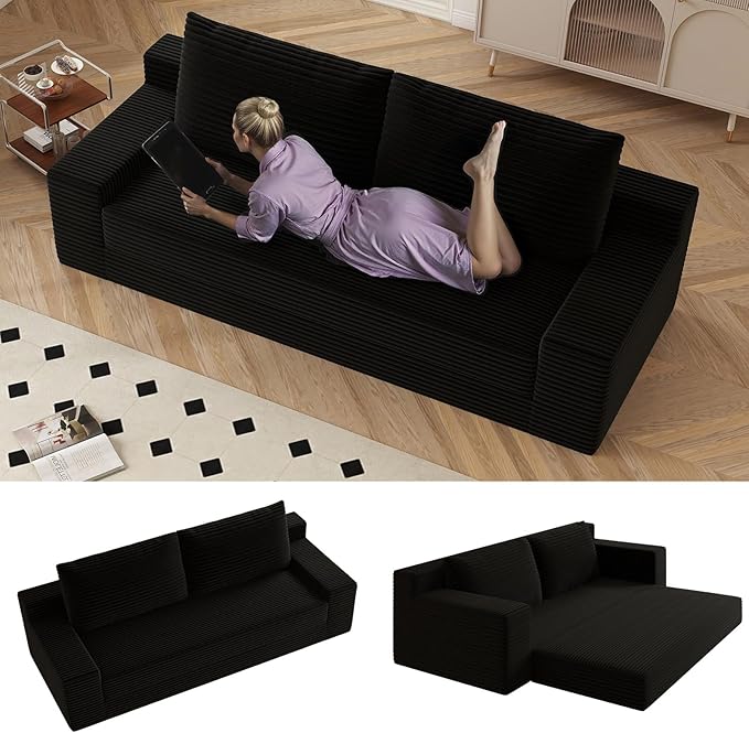 70.87 Loveseat Sofa Comfy Deep Seat Modern Small Corduroy Couch for Living Room Bedroom Apartment Home Office No Assembly Black