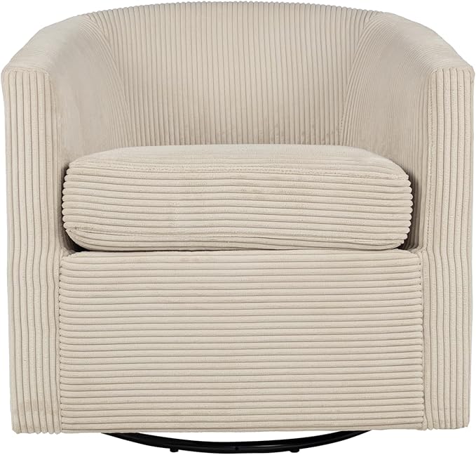 Corduroy Swivel Chair with U-Shaped Back 360° Rotating Accent Chair Fully Assembled Modern Barrel Chair for Living Room Bedroom Reading Nookc (Beige)