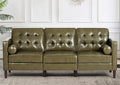 84” Faux Leather Sofa with Tufted Backrest Upholstered 3-Seat Couch with 2 Bolster Pillows Mid-Century Sofa with Wooden Legs for Living Room Bedroom Office Olive Green
