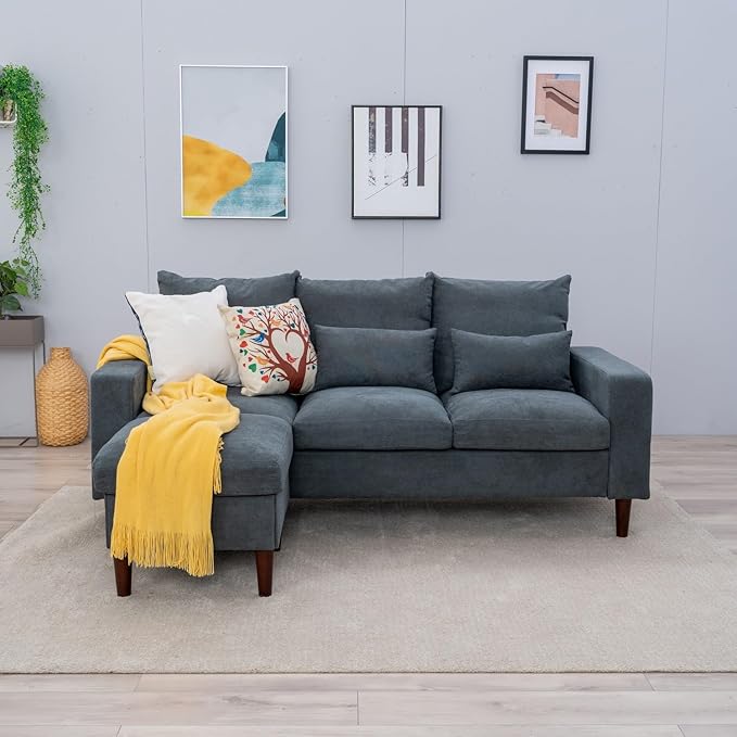 Panana 3-Seat Sofa Couch with Reversible Back Cushions Modern Fabric Sofa 3 Seater Couch for Small Apartment (Grey 3 Seater with Ottoman Stool)