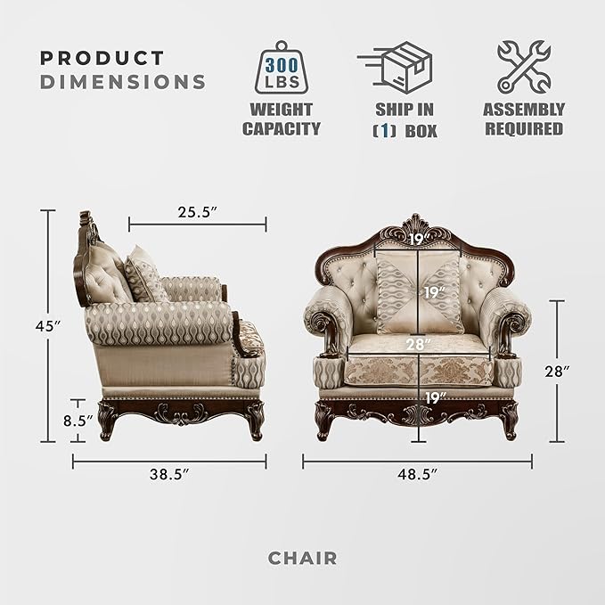 Lexicon Traditional Sofa Chair for Living Room Accent Chair with Tufting Queen Legs in Cherry Finish with Gold Tipping Upholstered Armchair Comfy Chair for Bedroom/Office/Waiting Room Brown