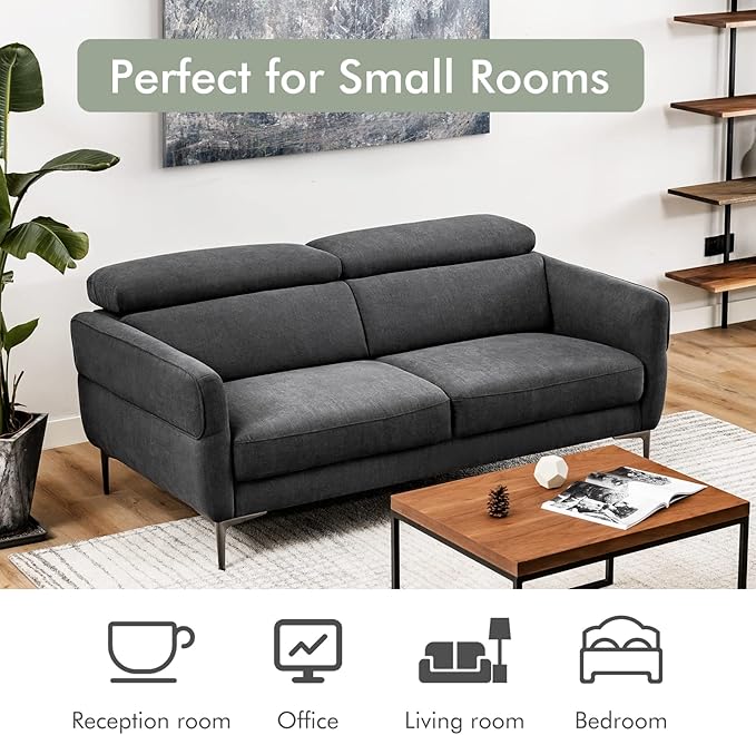 Giantex Couch Upholstered Loveseat with Lift-up Headrest and Metal Legs Comfy Cushion CertiPUR-US Sponge 2-Seat Sofa for Living Room Apartment Studio Condos (Loveseat Gray)